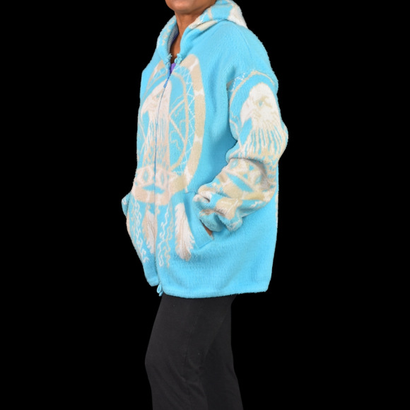 Vintage Artesanias Tuntaquimba Wool Jacket Blue Blanket Southwestern Eagle Large - Picture 13 of 15